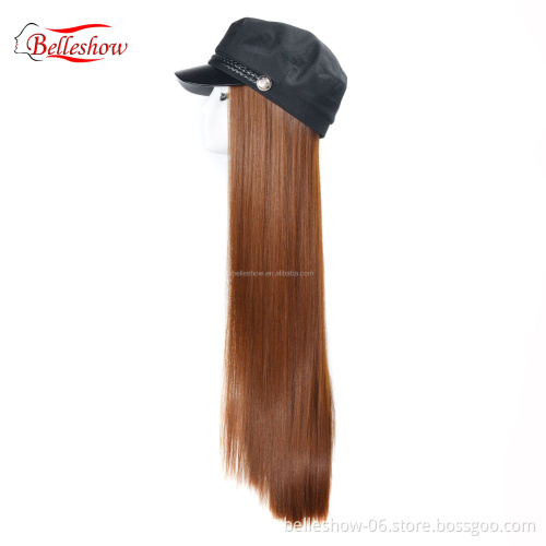 Hot sell Navy hat wig cap fashion girl black straight wig cap Long straight hair hat wig long straight hair